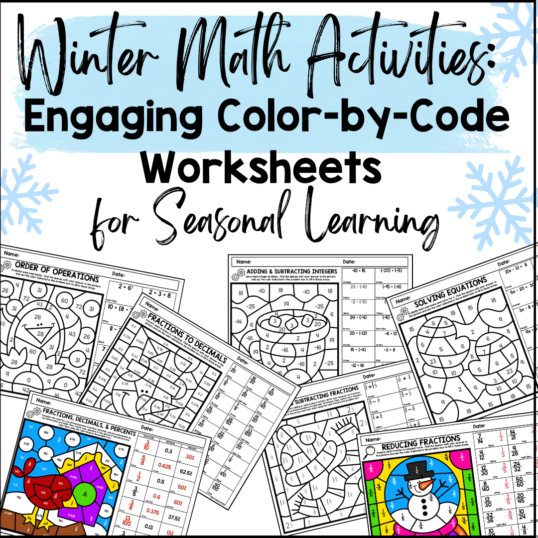 Math Colorts 7 Fun Color by Code Math Worksheets for Winter Learning